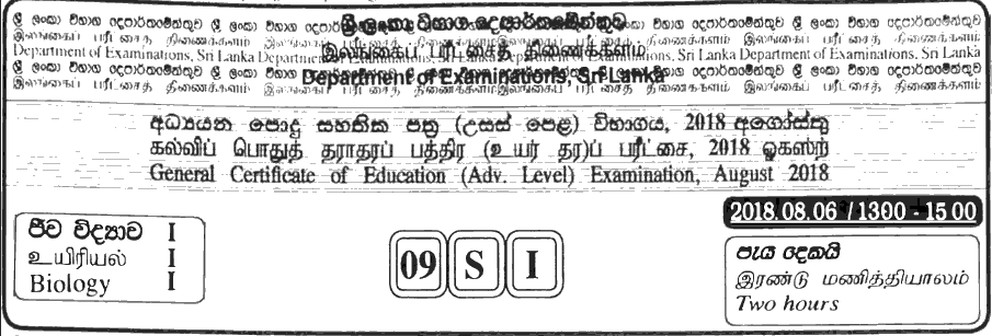 GCE A/L Biology 2018 MCQ - Sinhala